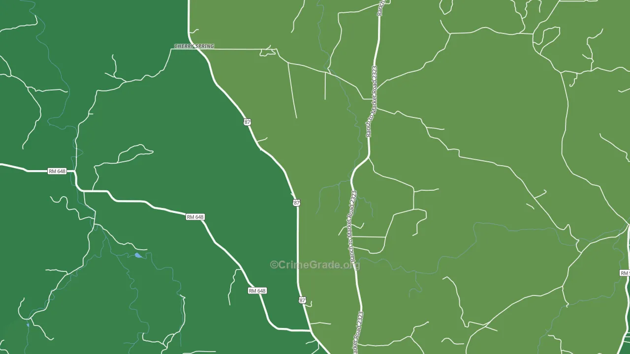 Cherry Spring, TX Map of Vehicle Theft Rates