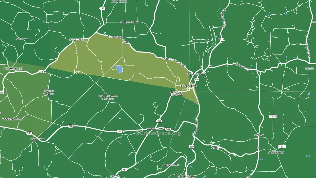 Cherry Tree, PA Map of Vehicle Theft Rates