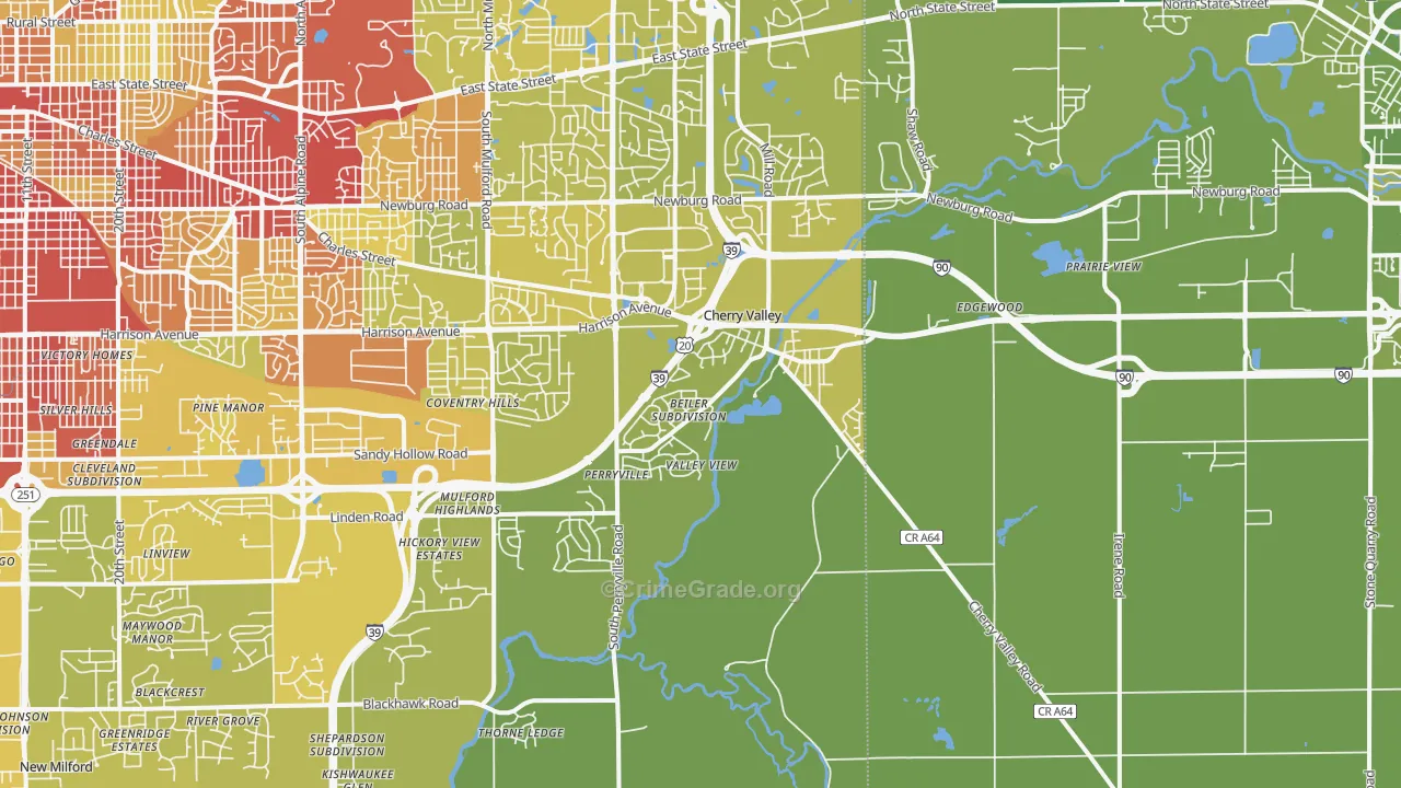 Cherry Valley, IL Map of Vehicle Theft Rates