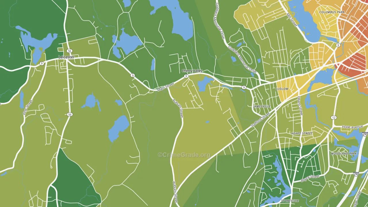 Cherry Valley, MA Map of Vehicle Theft Rates