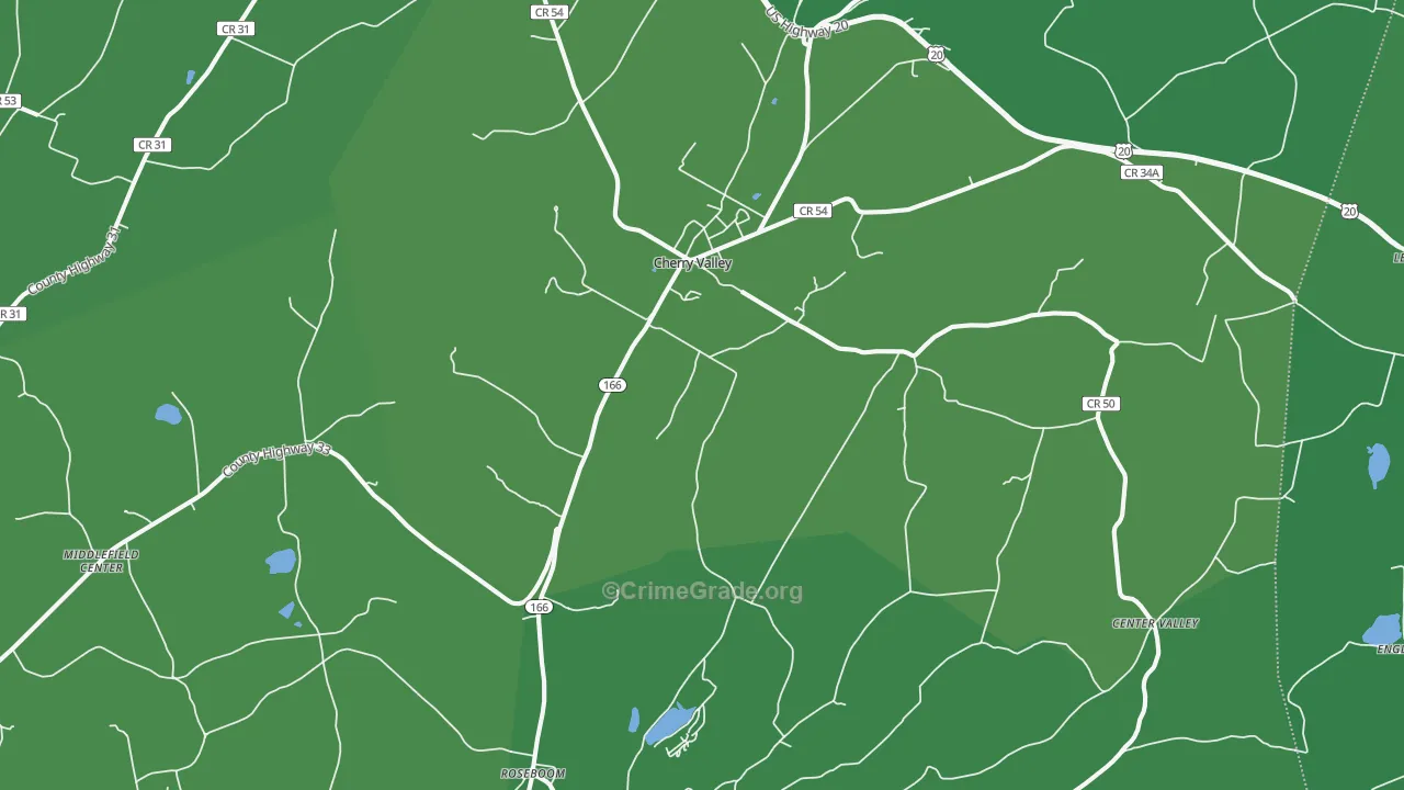 Cherry Valley, NY Map of Vehicle Theft Rates