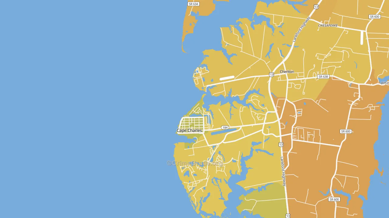 Cherrystone, VA Map of Vehicle Theft Rates