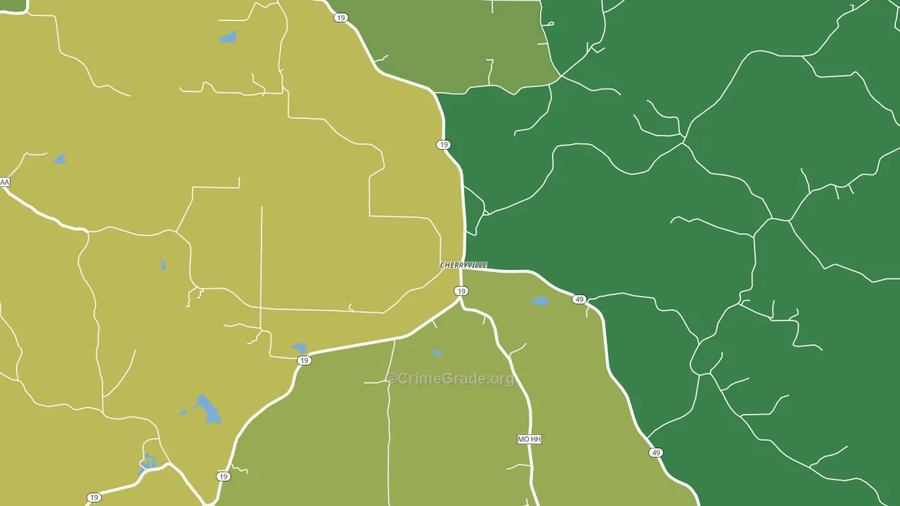 Cherryville, MO Map of Vehicle Theft Rates
