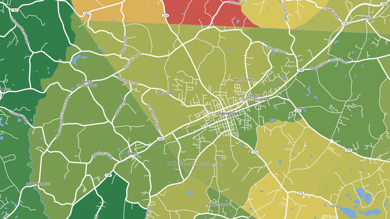 Cherryville, NC Map of Vehicle Theft Rates