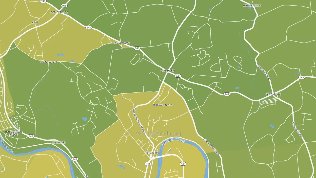 Cherryville, PA Map of Vehicle Theft Rates