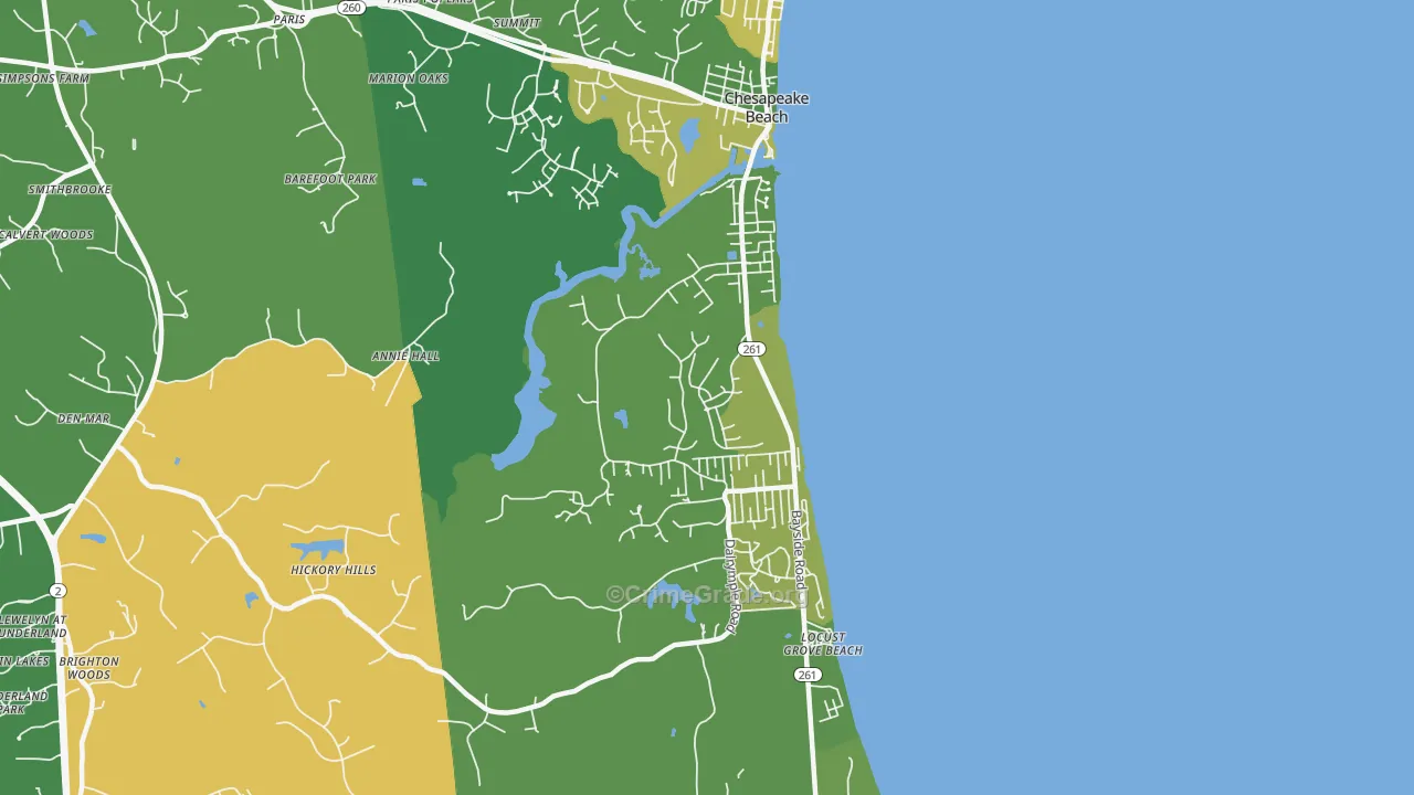 Chesapeake Beach, MD Map of Vehicle Theft Rates