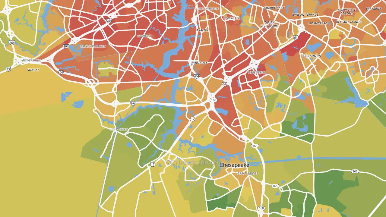 Chesapeake City, VA Map of Vehicle Theft Rates