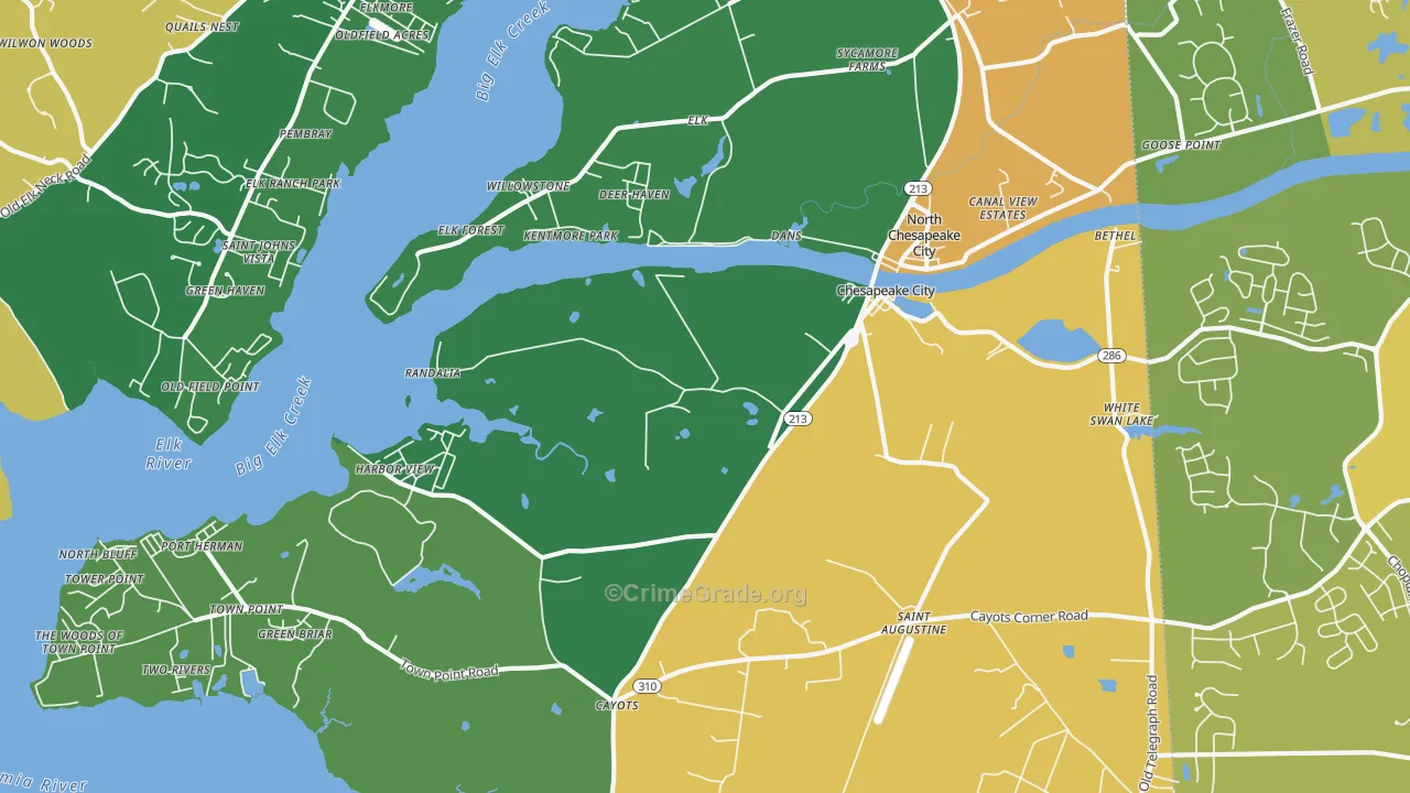 Chesapeake City, MD Map of Vehicle Theft Rates