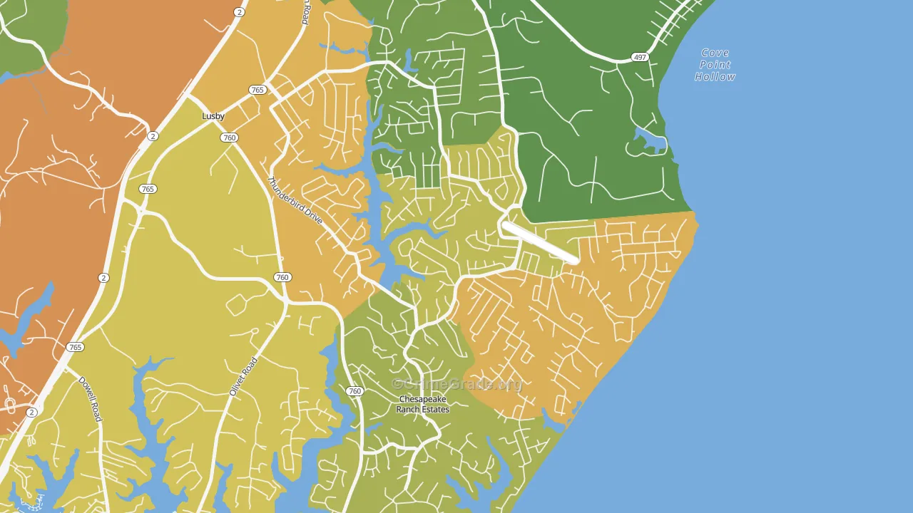 Chesapeake Ranch Estates, MD Map of Vehicle Theft Rates
