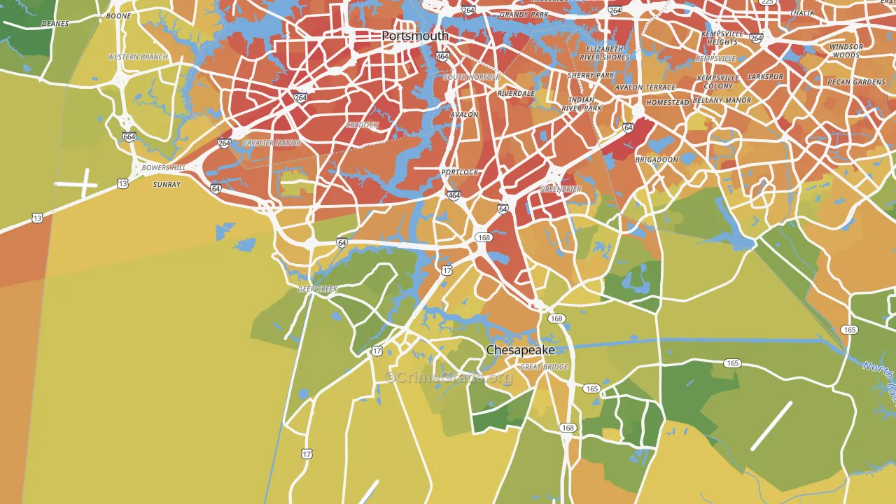 Chesapeake, VA Map of Vehicle Theft Rates