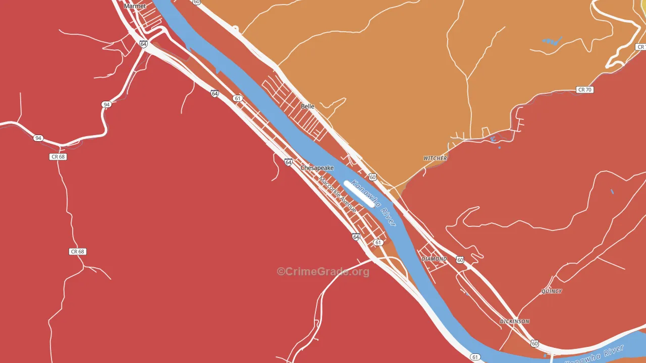 Chesapeake, WV Map of Vehicle Theft Rates