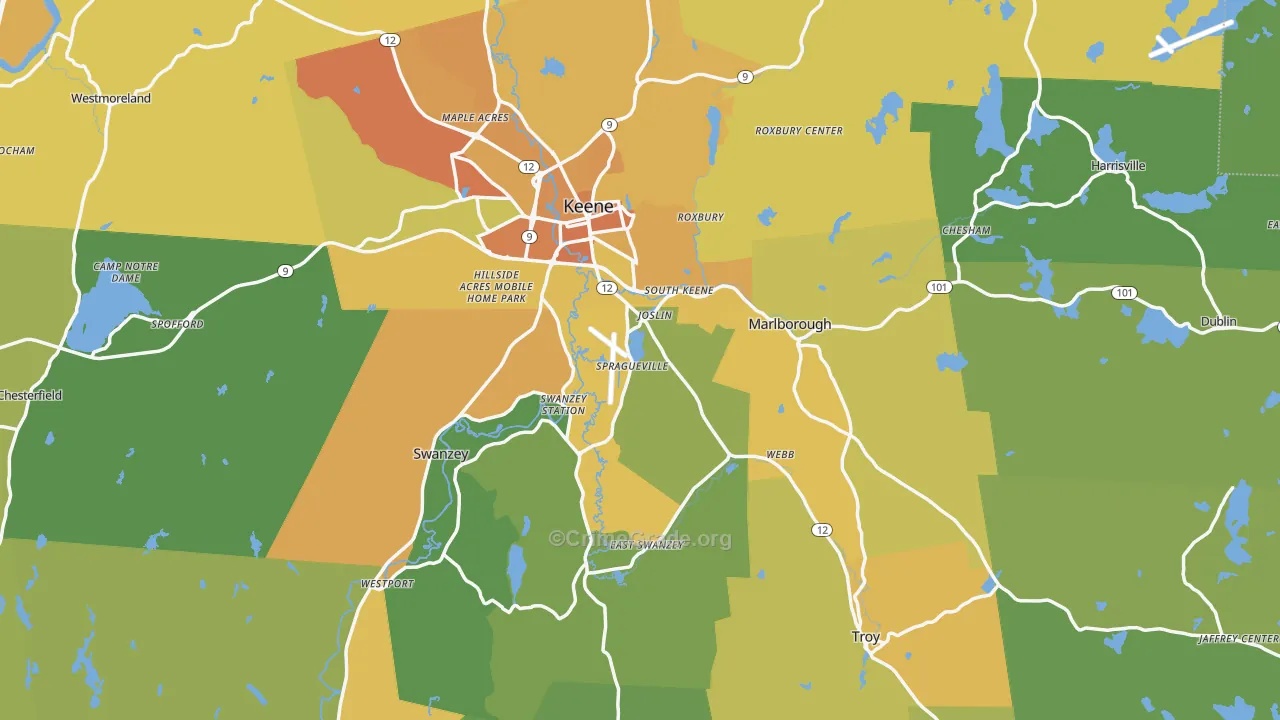 Cheshire County, NH Map of Vehicle Theft Rates