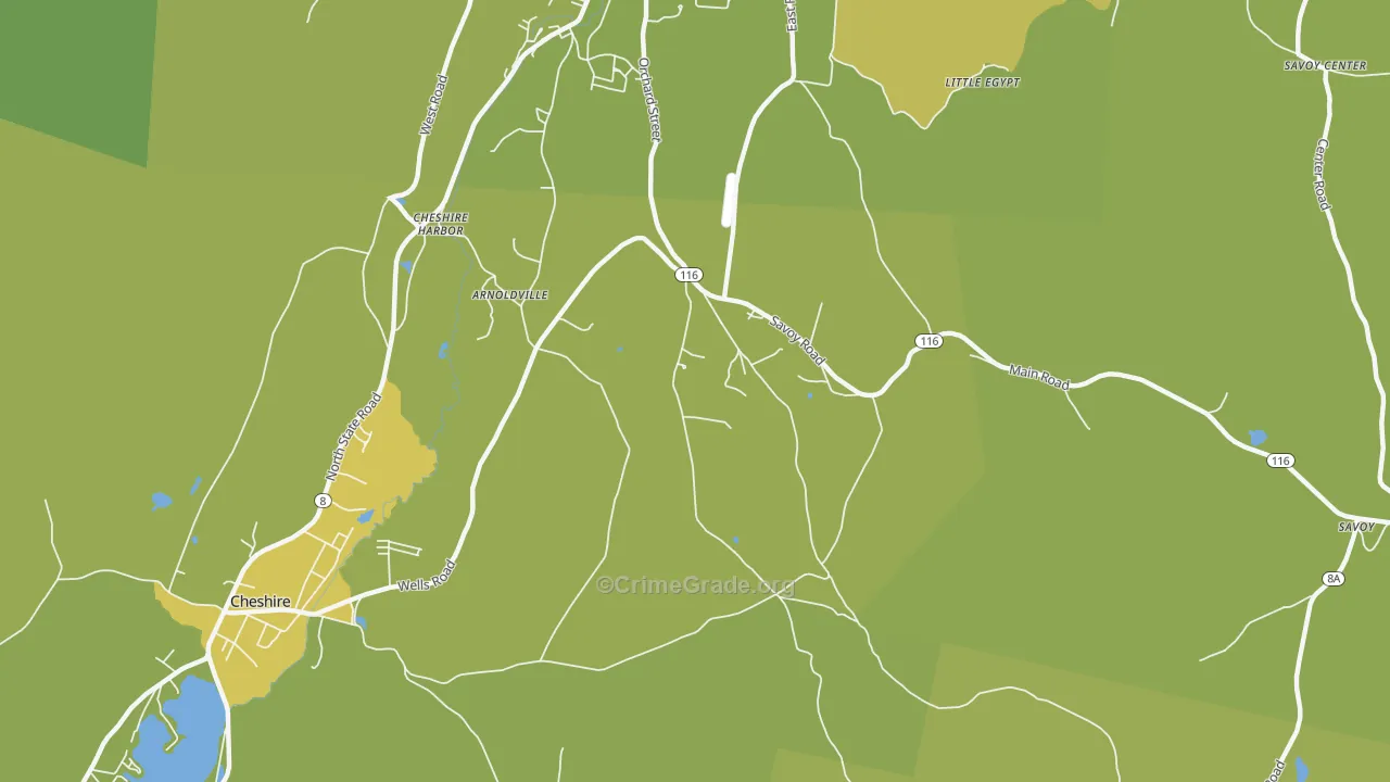 Cheshire Harbor, MA Map of Vehicle Theft Rates