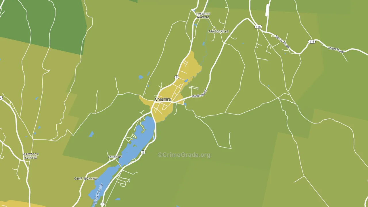 Cheshire, MA Map of Vehicle Theft Rates