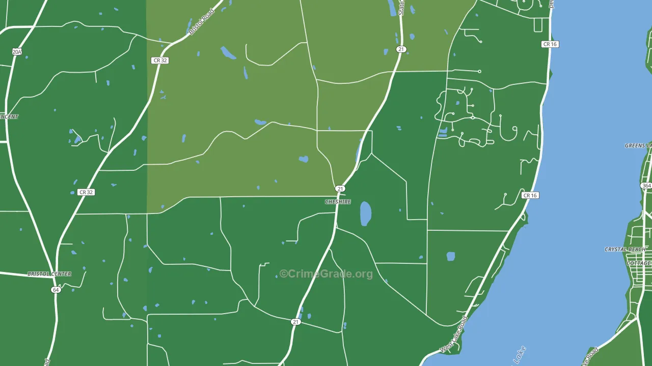 Cheshire, NY Map of Vehicle Theft Rates