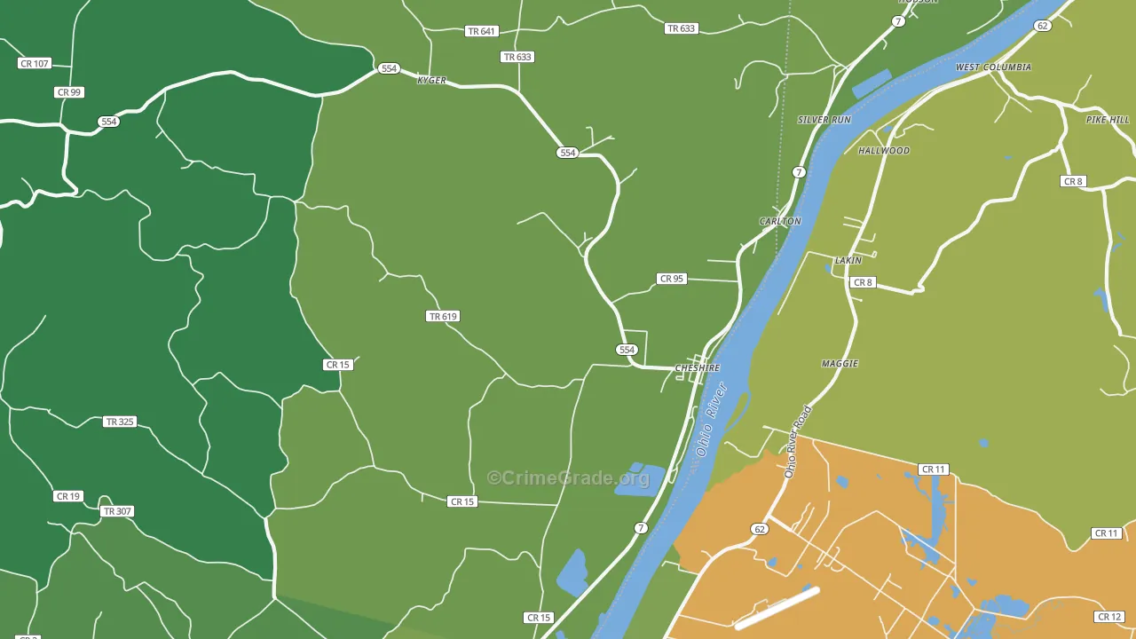 Cheshire, OH Map of Vehicle Theft Rates