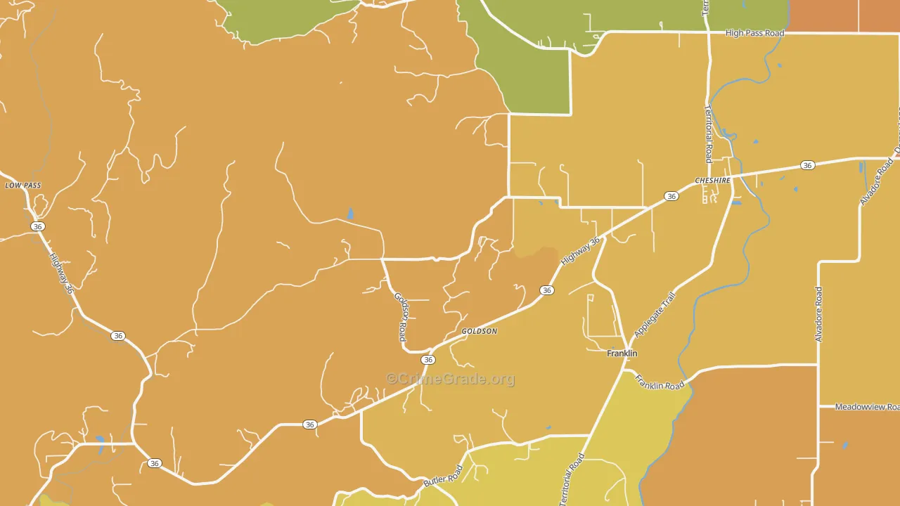 Cheshire, OR Map of Vehicle Theft Rates