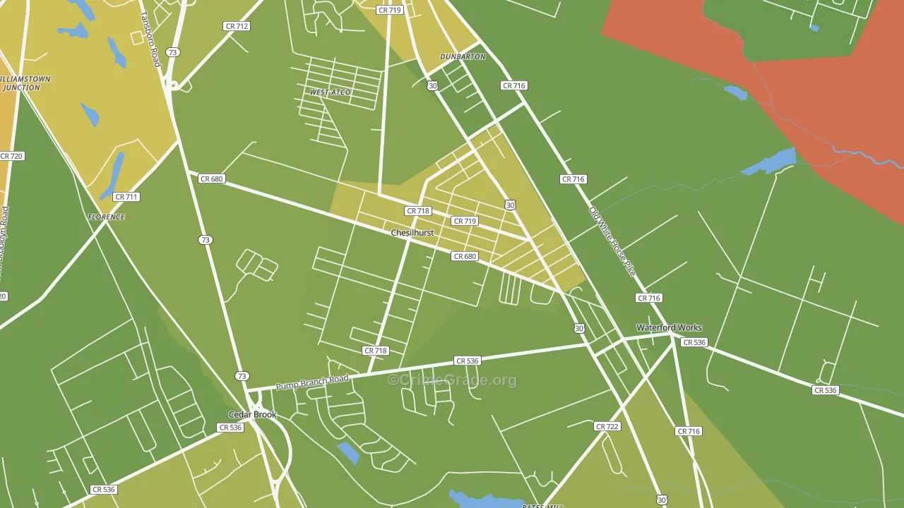 Chesilhurst, NJ Map of Vehicle Theft Rates