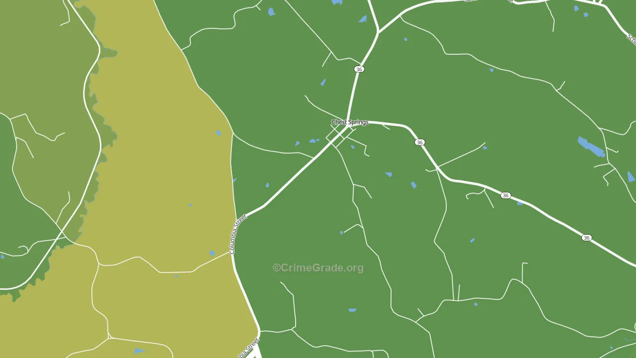 Chest Springs, PA Map of Vehicle Theft Rates