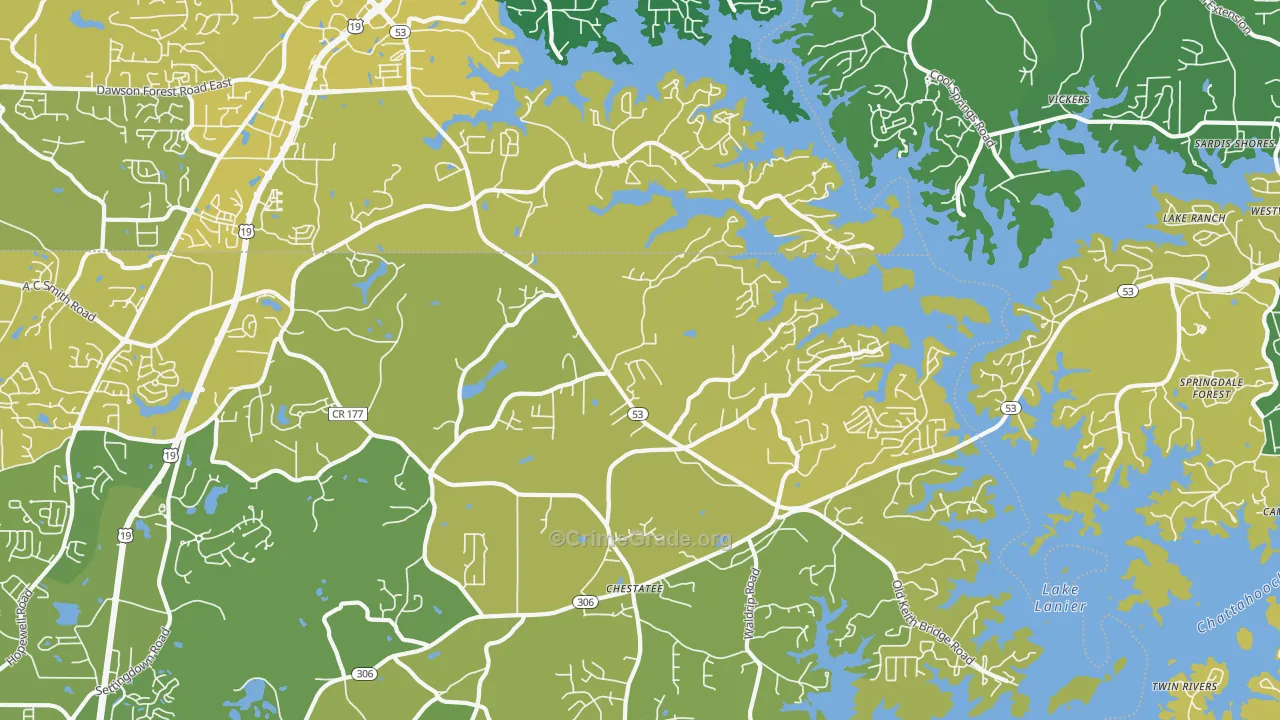 Chestatee, GA Map of Vehicle Theft Rates