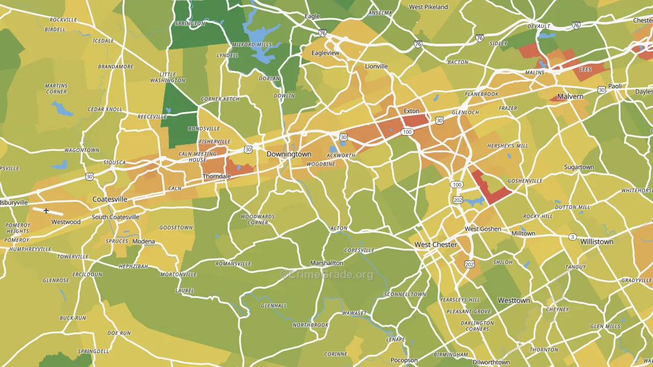 Chester County, PA Map of Vehicle Theft Rates