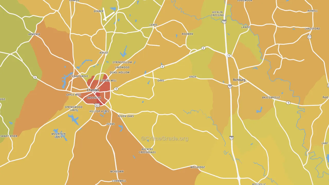Chester County, SC Map of Vehicle Theft Rates