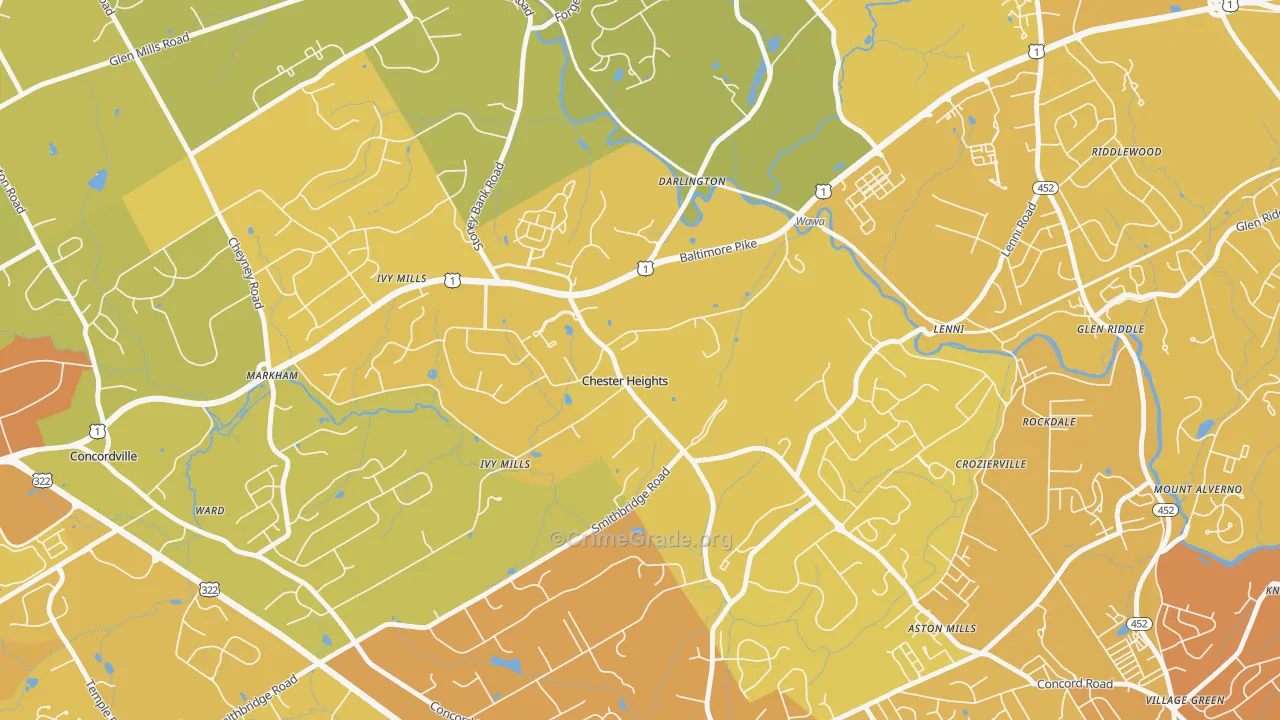 Chester Heights, PA Map of Vehicle Theft Rates