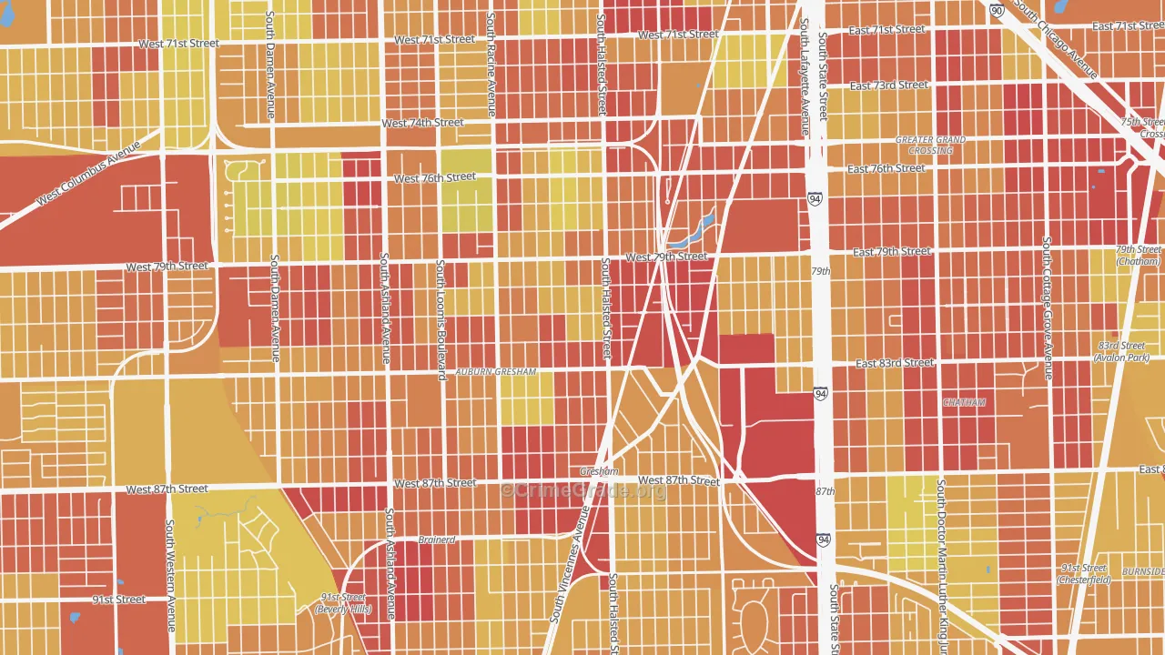 Chester Highlands, Chicago, IL Map of Vehicle Theft Rates
