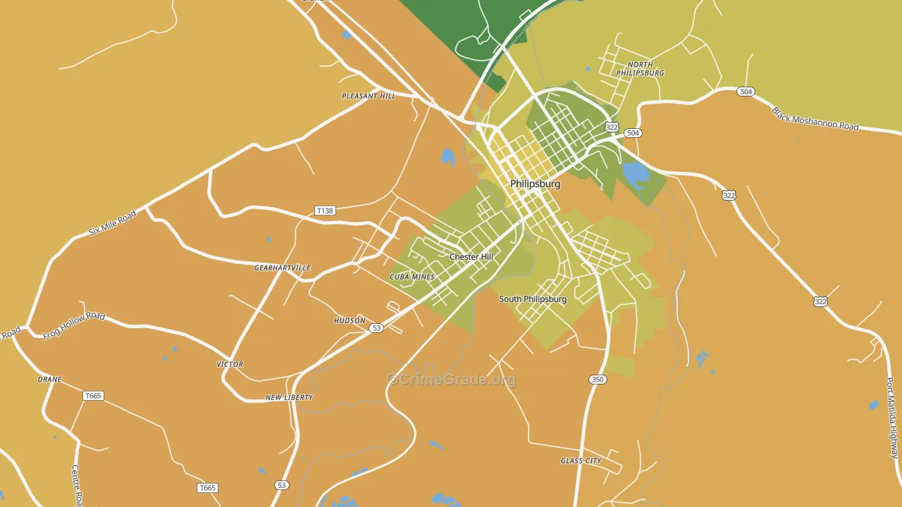 Chester Hill, PA Map of Vehicle Theft Rates