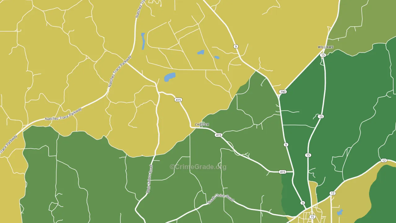 Chester, MS Map of Vehicle Theft Rates