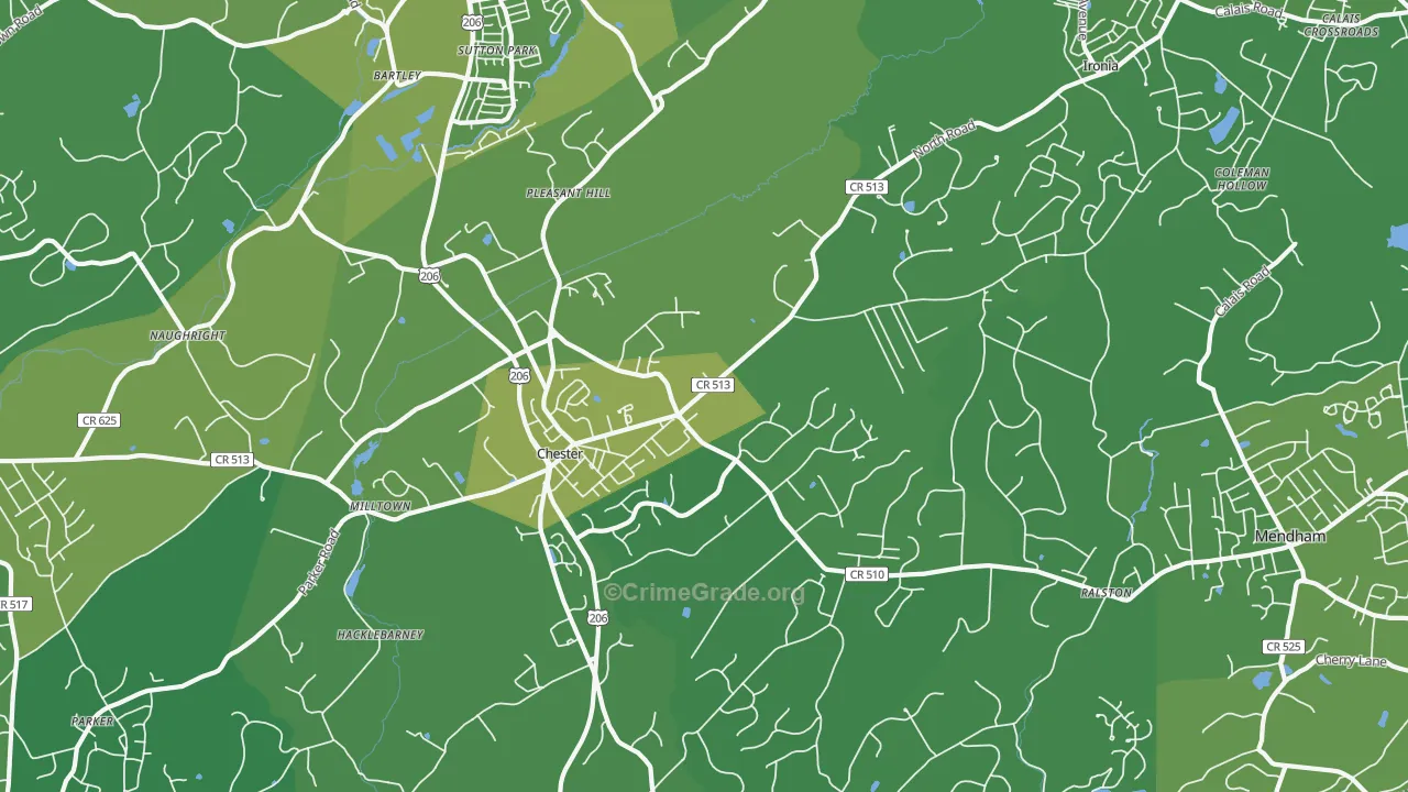Chester, NJ Map of Vehicle Theft Rates