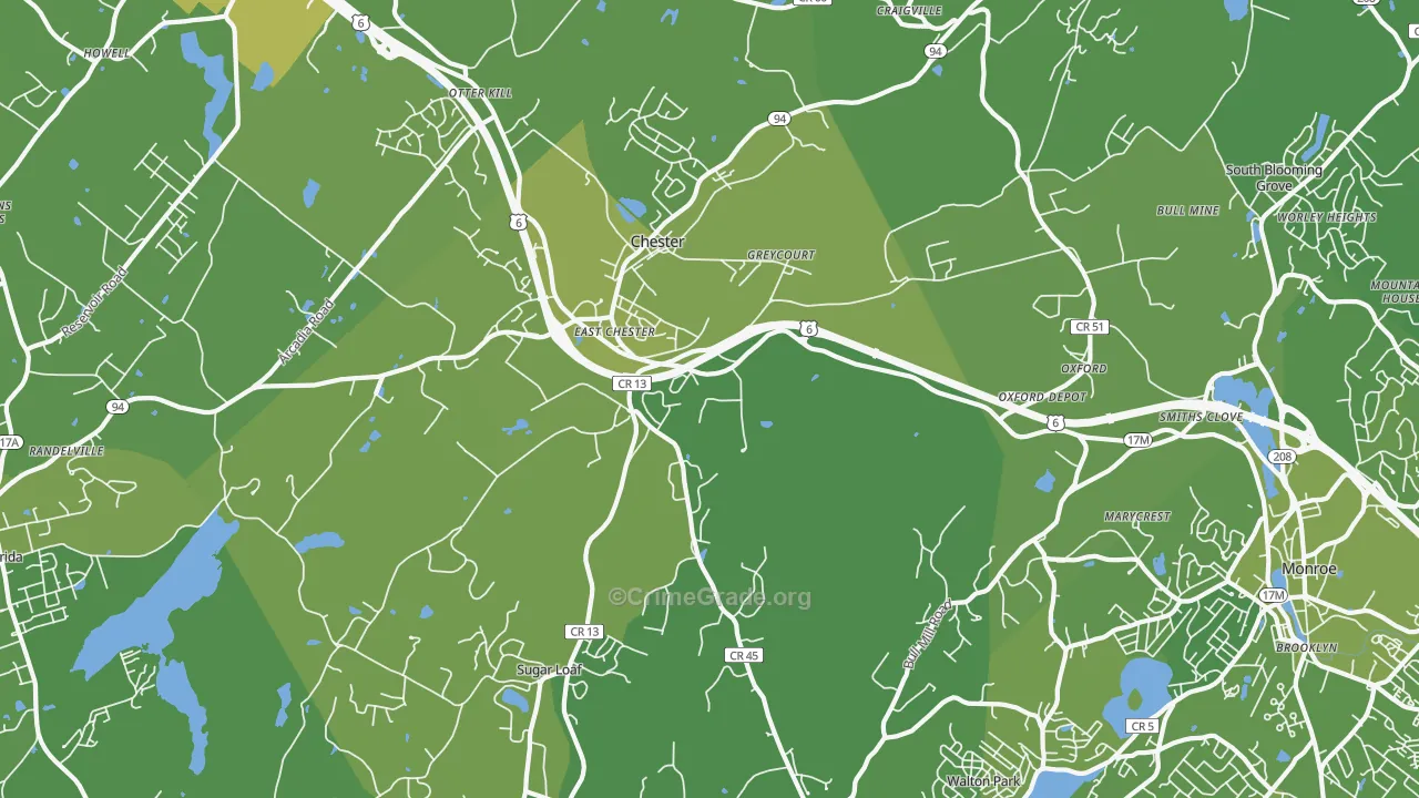 Chester, NY Map of Vehicle Theft Rates