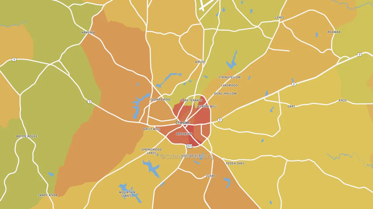 Chester, SC Map of Vehicle Theft Rates