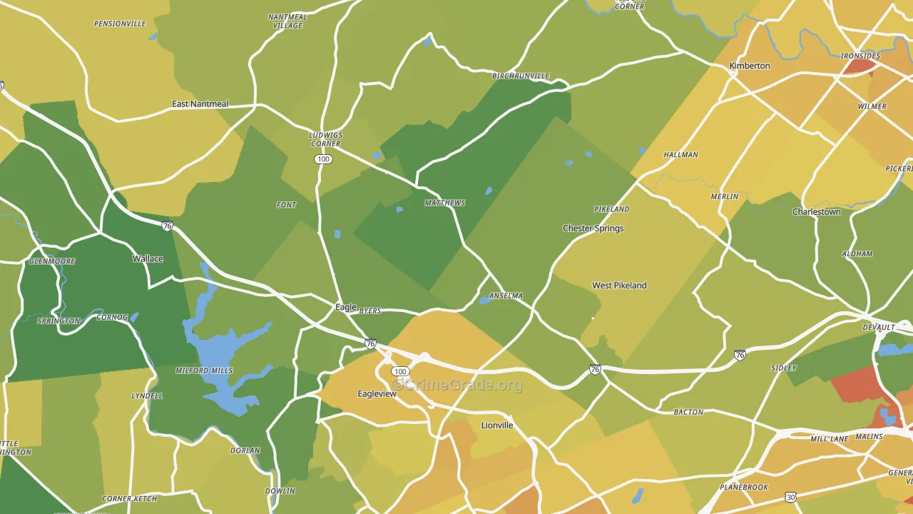 Chester Springs, PA Map of Vehicle Theft Rates