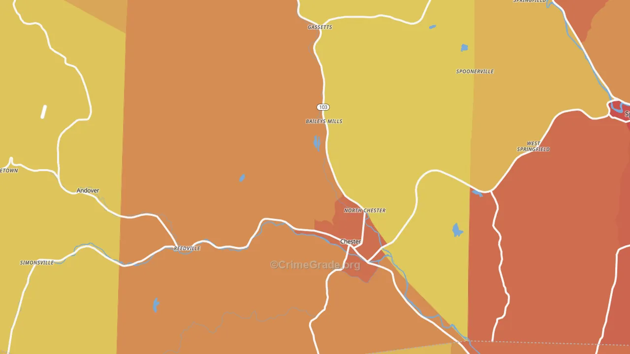 Chester, VT Map of Vehicle Theft Rates