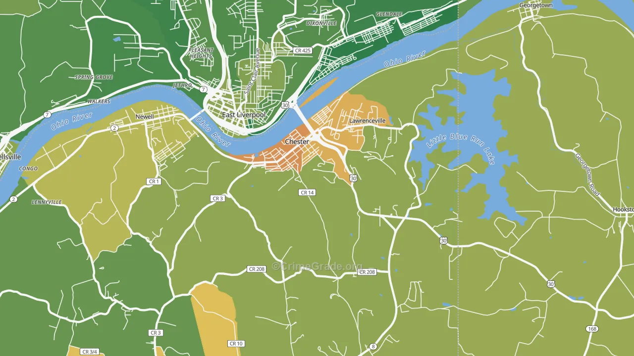 Chester, WV Map of Vehicle Theft Rates