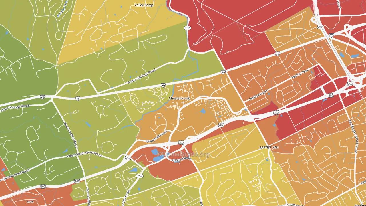 Chesterbrook, PA Map of Vehicle Theft Rates