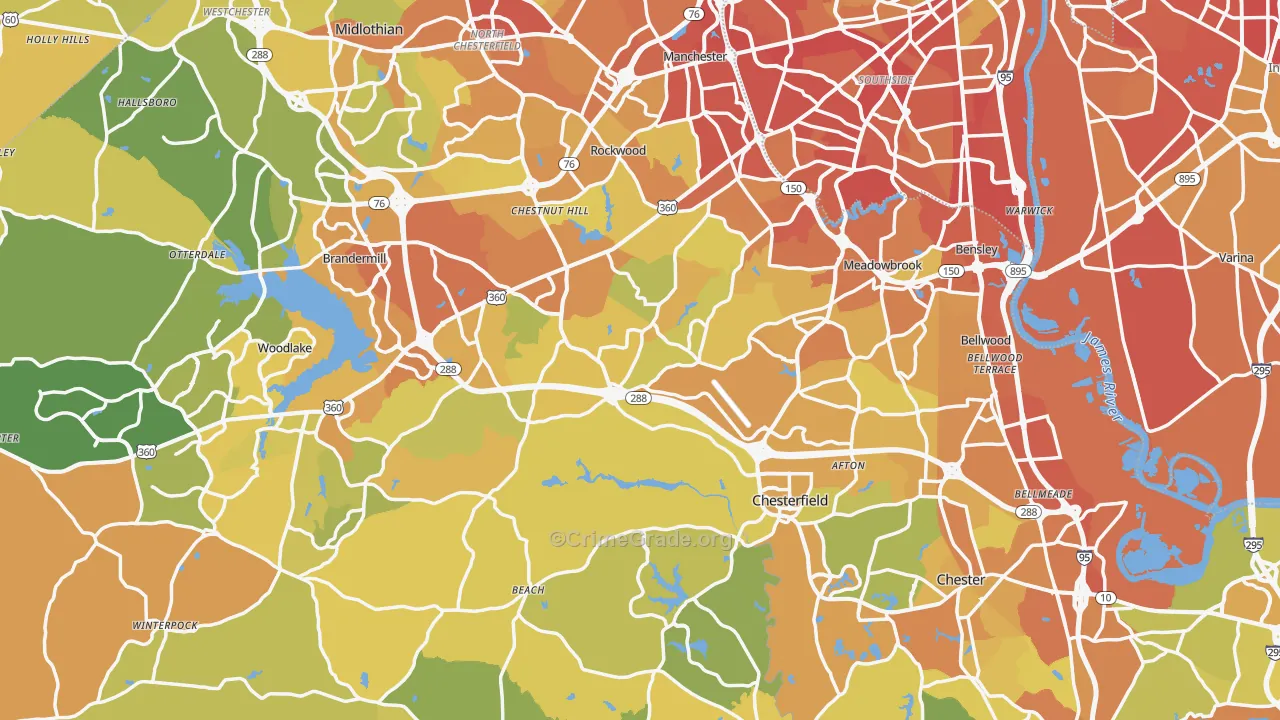 Chesterfield County, VA Map of Vehicle Theft Rates