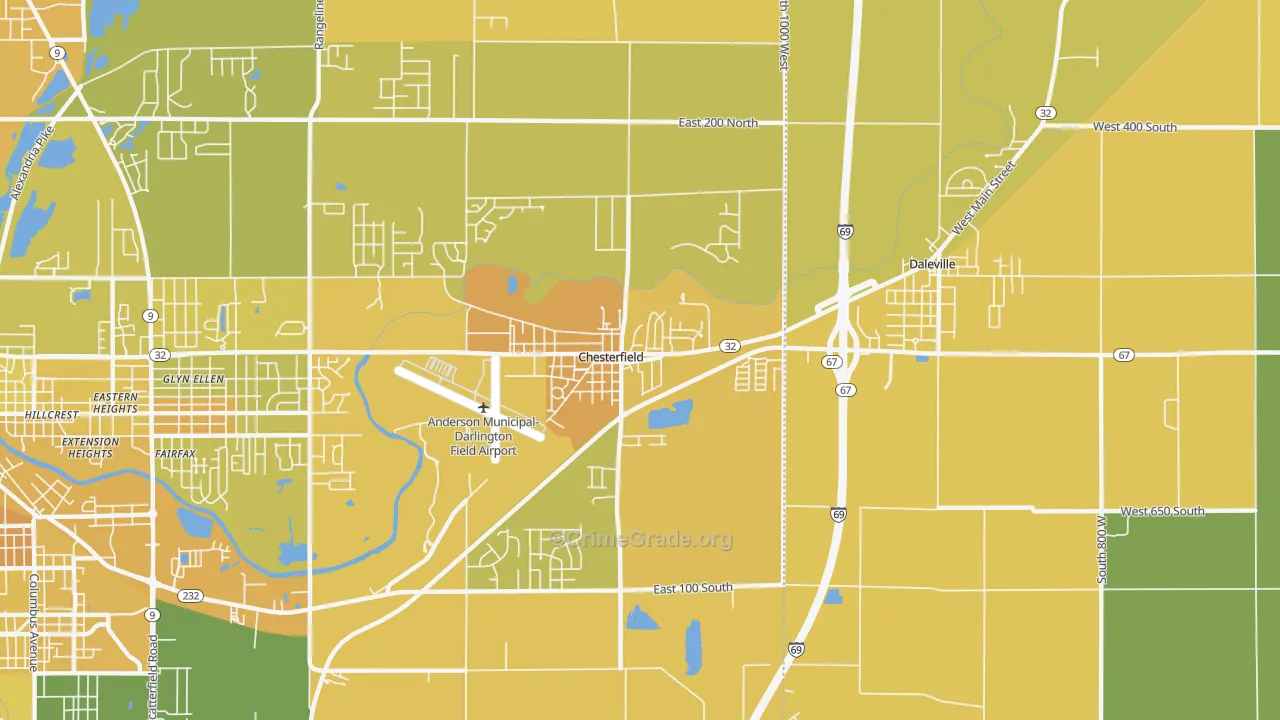 Chesterfield, IN Map of Vehicle Theft Rates