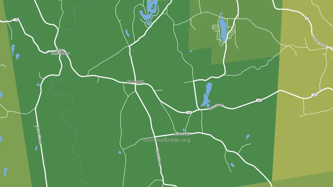 Chesterfield, MA Map of Vehicle Theft Rates