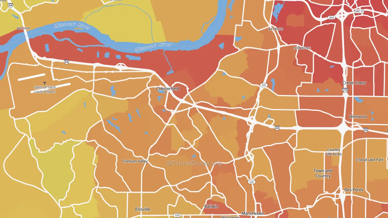 Chesterfield, MO Map of Vehicle Theft Rates