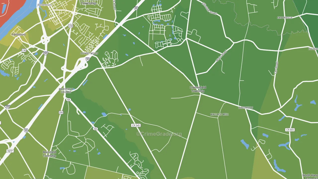 Chesterfield, NJ Map of Vehicle Theft Rates