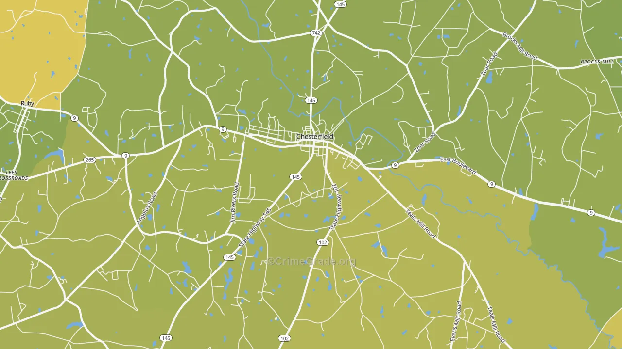 Chesterfield, SC Map of Vehicle Theft Rates