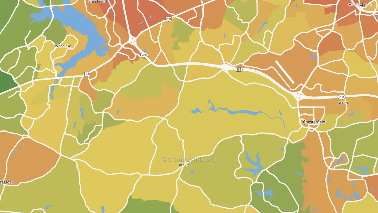 Chesterfield, VA Map of Vehicle Theft Rates