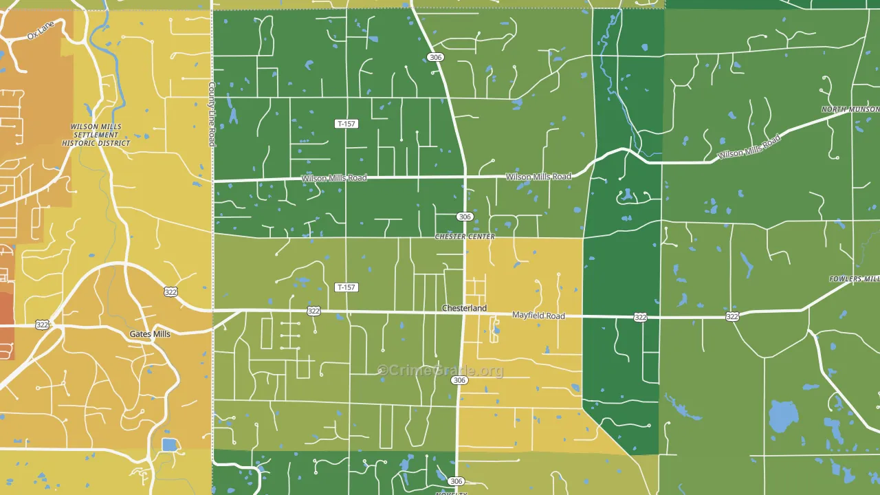 Chesterland, OH Map of Vehicle Theft Rates