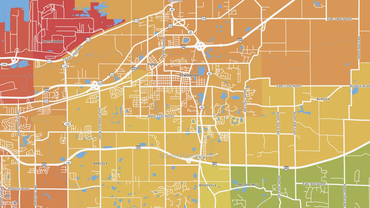 Chesterton, IN Map of Vehicle Theft Rates