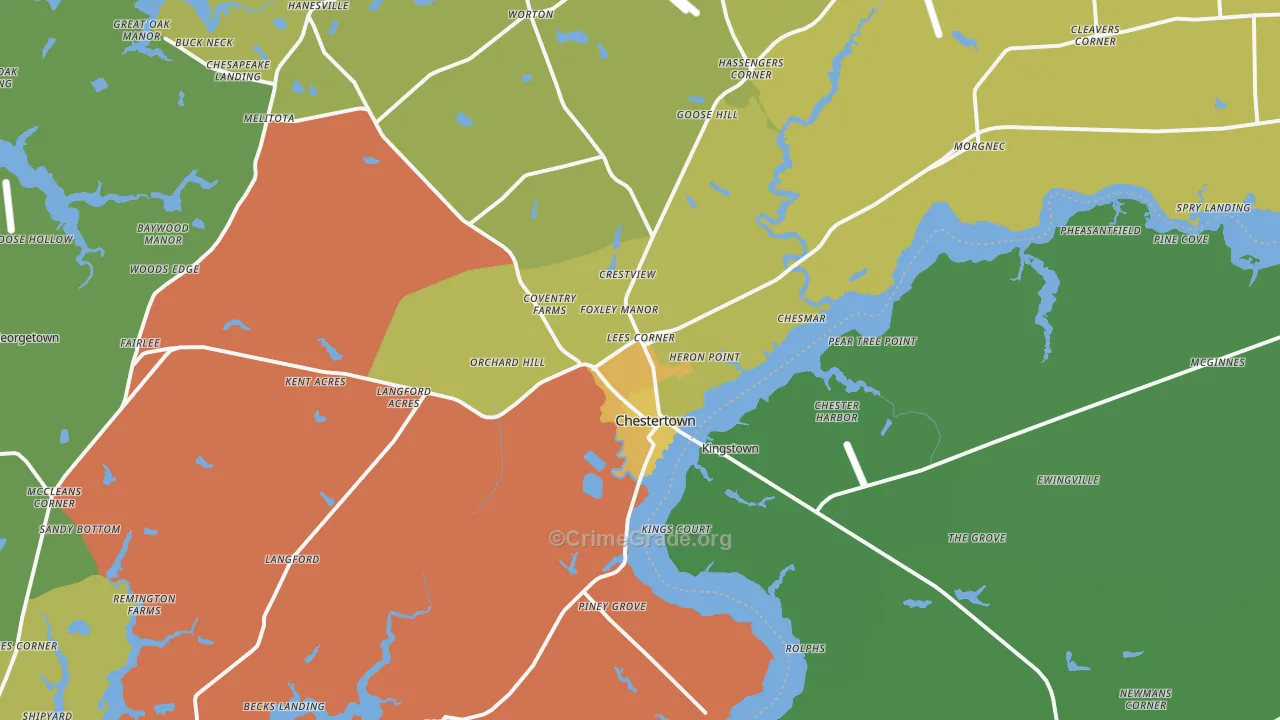 Chestertown, MD Map of Vehicle Theft Rates