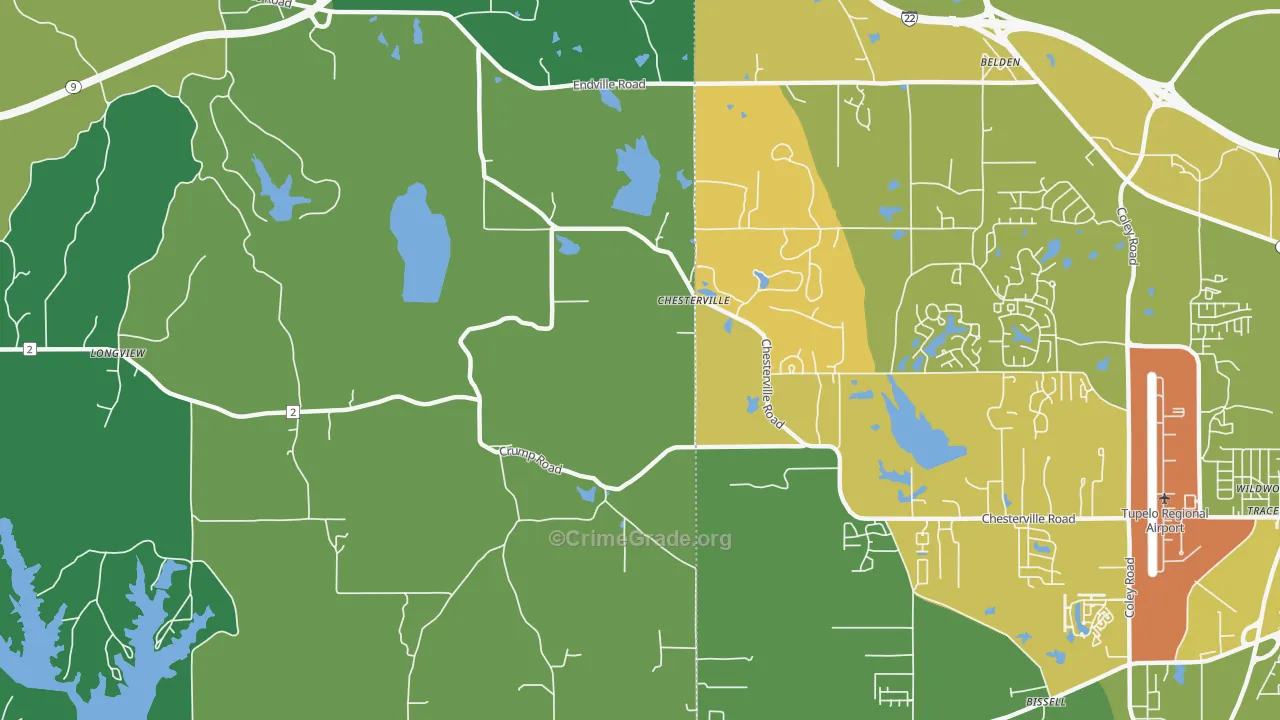 Chesterville, MS Map of Vehicle Theft Rates