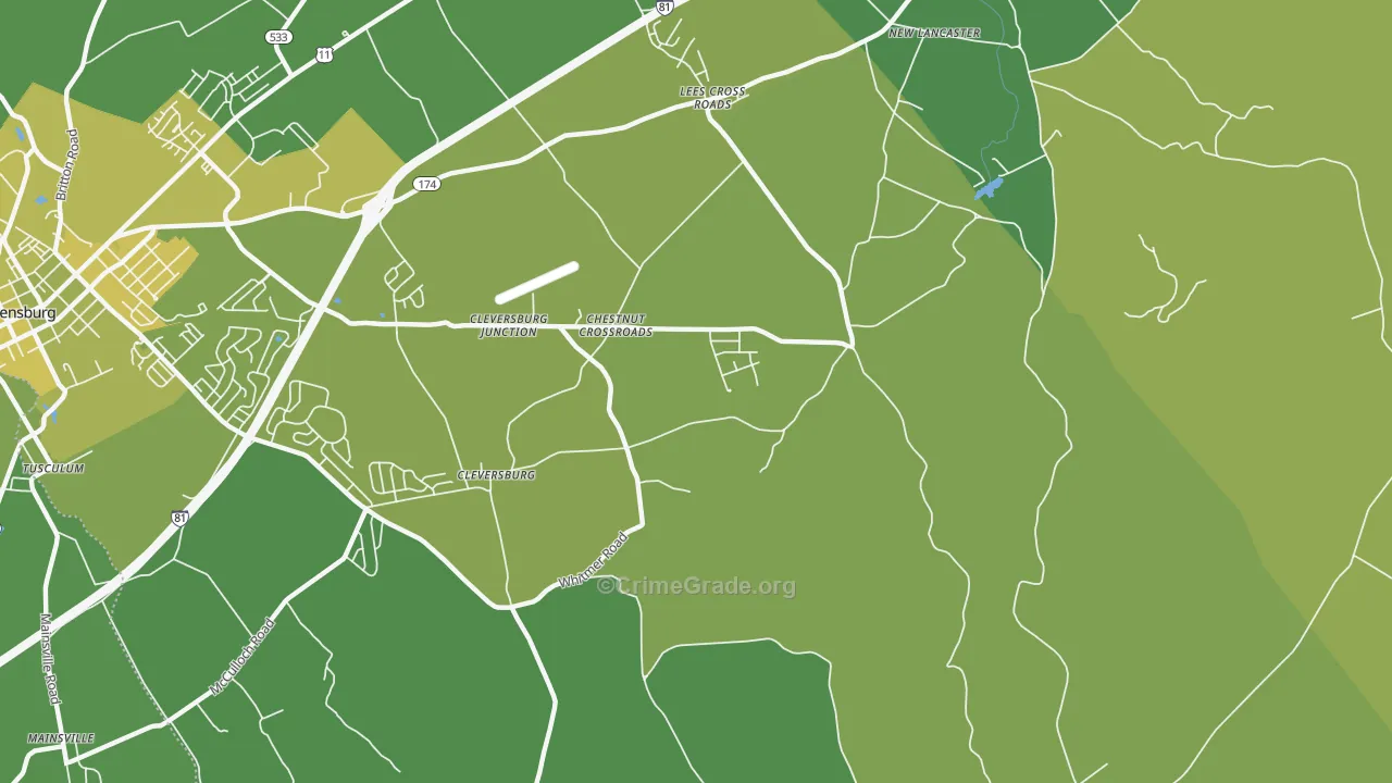 Chestnut Crossroads, PA Map of Vehicle Theft Rates