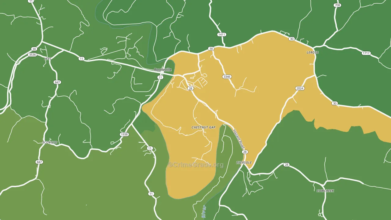 Chestnut Gap, KY Map of Vehicle Theft Rates